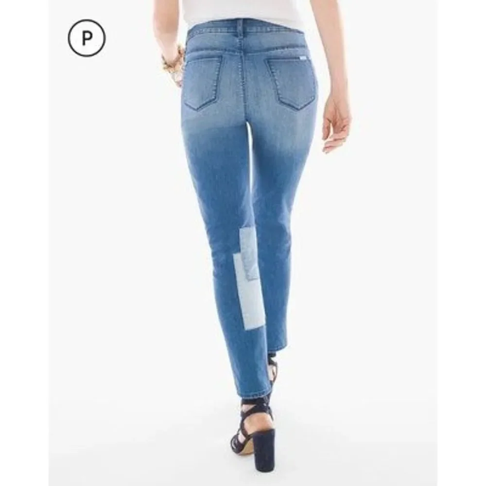 Chico's So Slimming Petite Indigo Patchwork Girlfriend Ankle Jeans Size‎ 2 NWOT